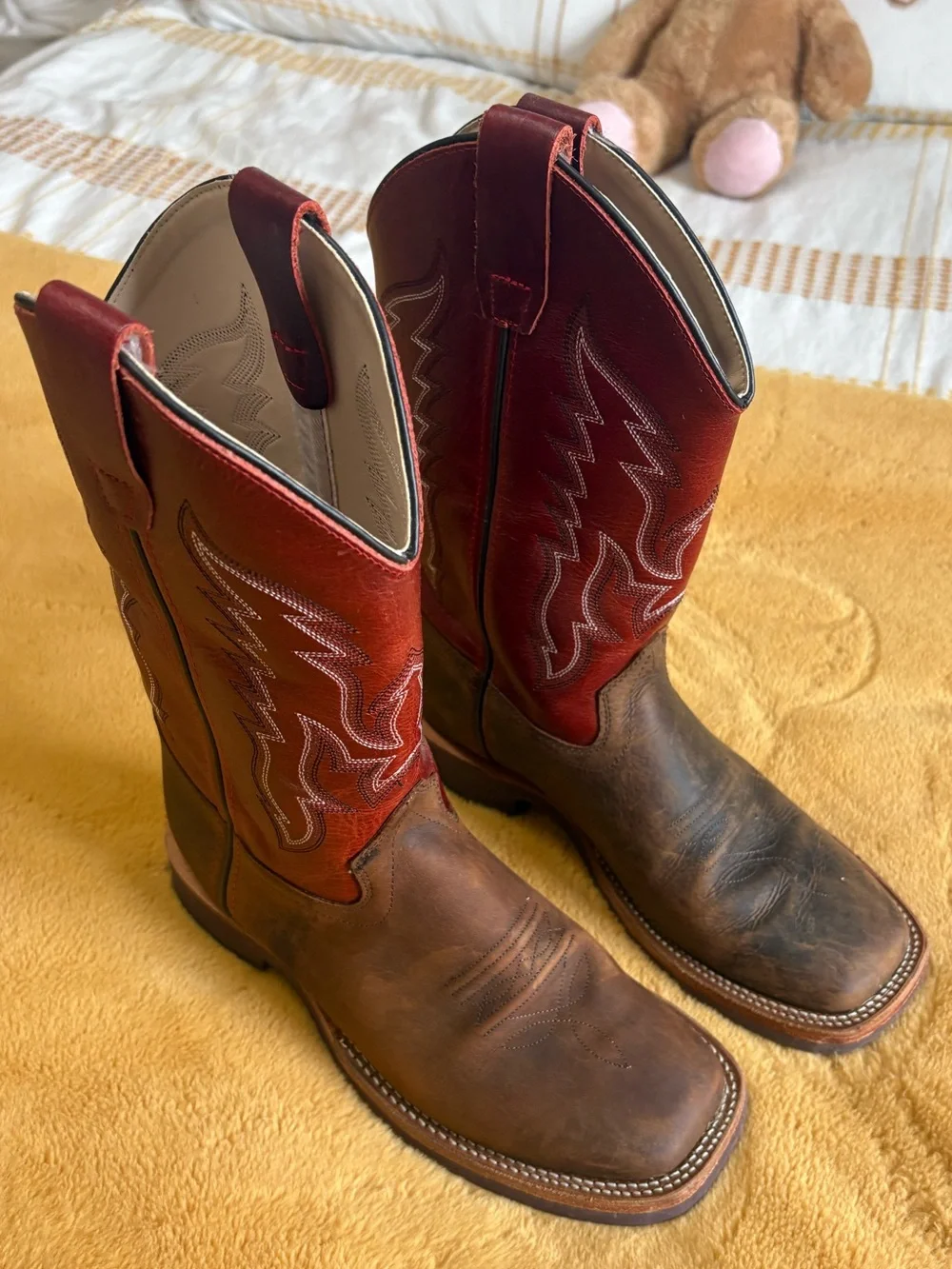 Kids Two-Tone Brown & Red Western Work Boots